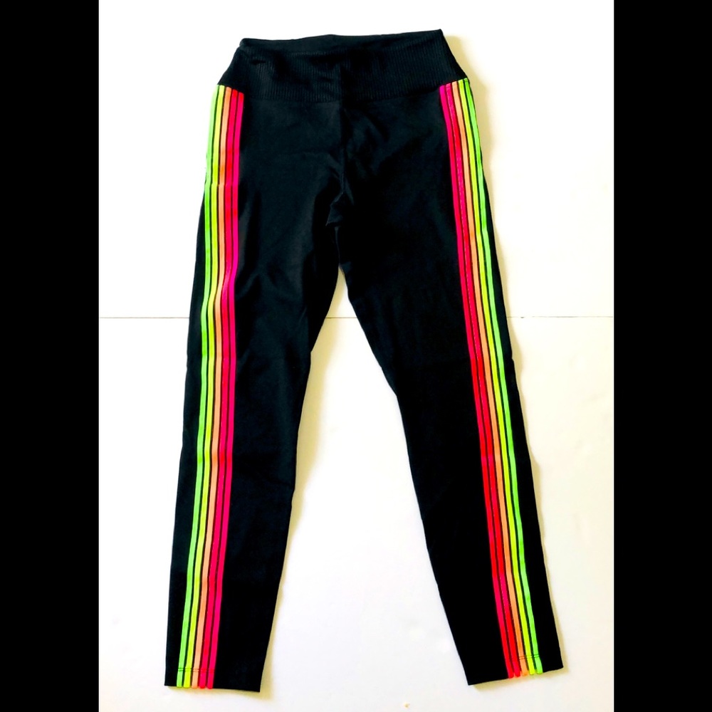 Victoria Secret Pink Ultimate Leggings Small Black With Multicolor Stripes
